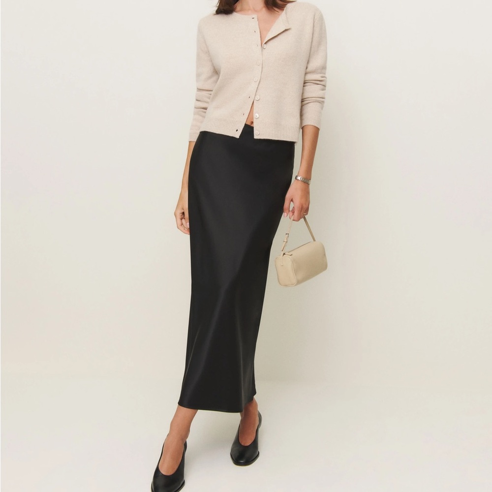 Reformation black satin skirt